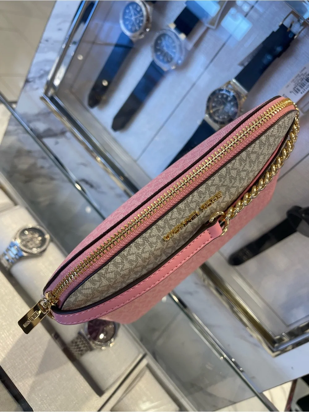 MICHAEL KORS JST Md Dome Color-Block Signature Logo Crossbody Bag Carnation NWT